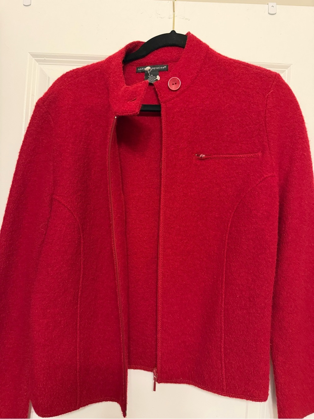 Sarah Spencer Bright Red Wool-Blend Zip Jacket